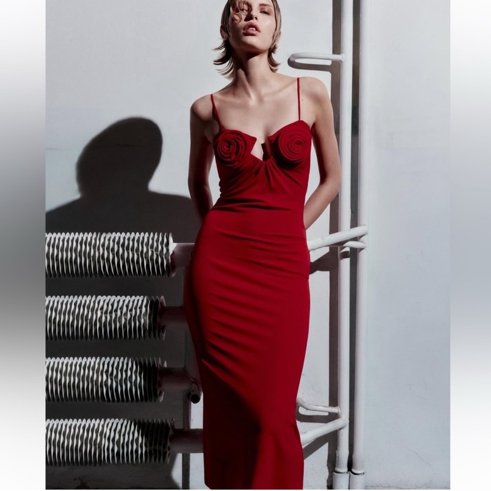 Magda Butrym Red Rose appliqué slip dress S